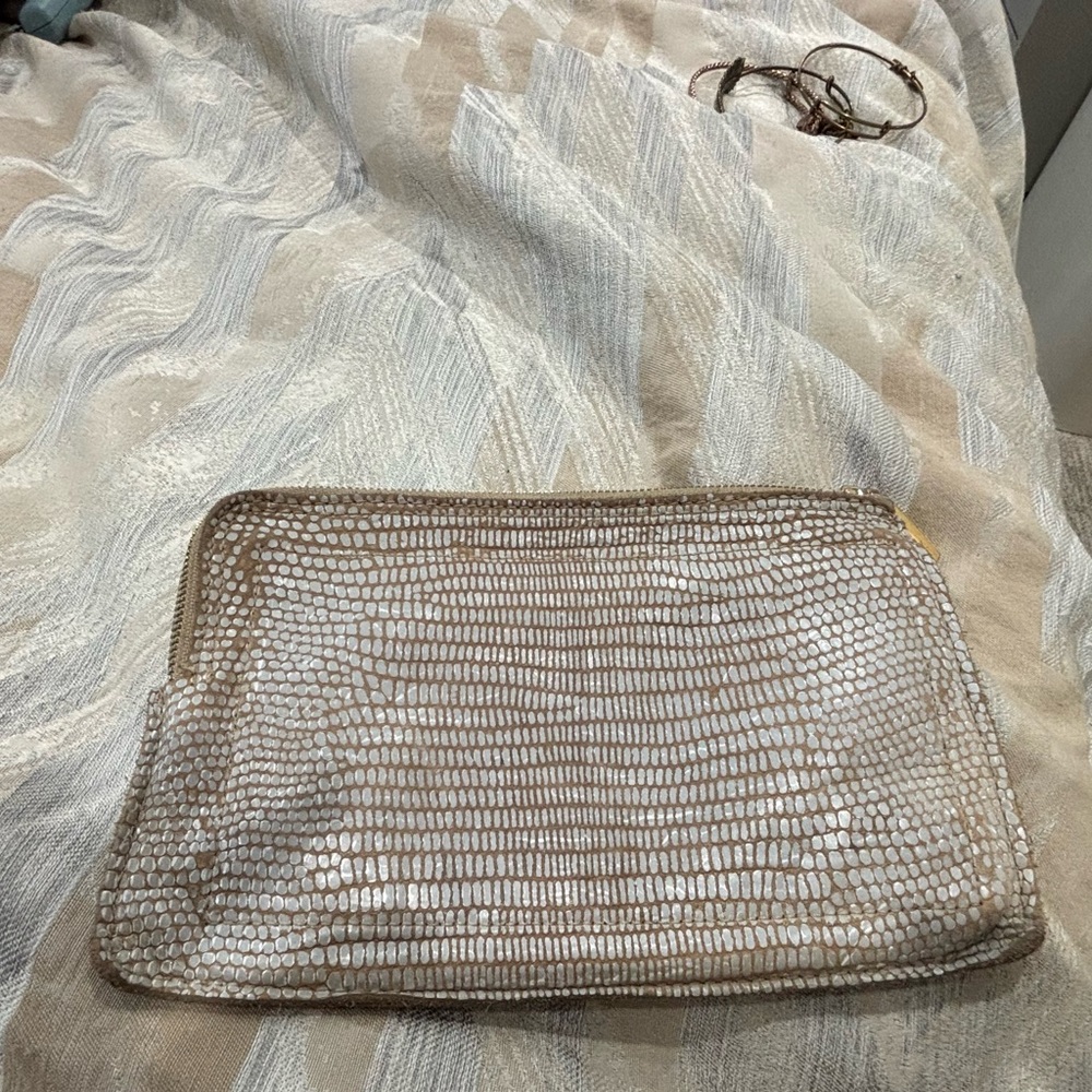 HAMMITT Gold and silver snake print textured leather clutch - Picture 4 of 5